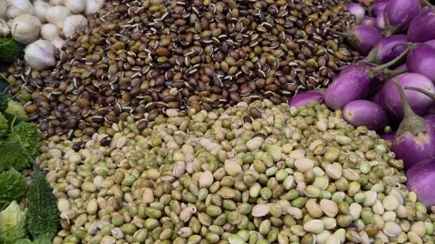 Raw beans at vegetable shop Stock Footage 334571562