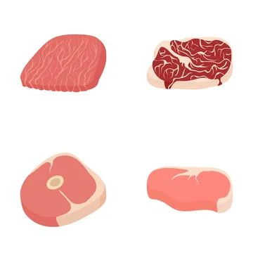 Raw beef and pork cuts flat illustration set Stock-Illustration
