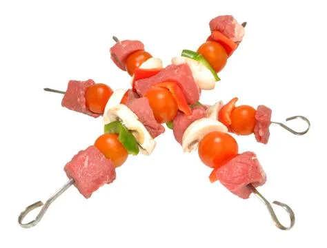 Raw Beef And Vegetable Kebabs Stock Photos