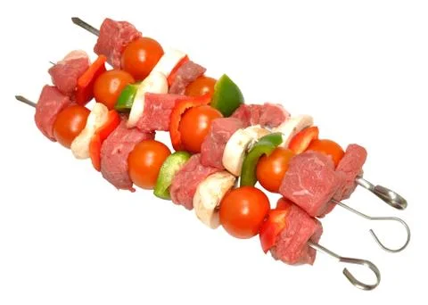 Raw Beef And Vegetable Kebabs Stock Photos