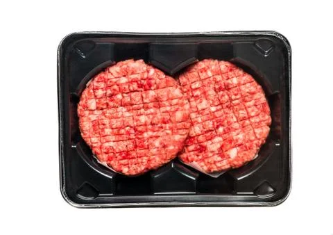 Raw Beef Burgers In A Packaging Tray Stock Photos
