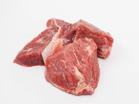 Raw Beef Chunks on White Background for Kitchen Photos