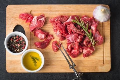 Raw beef cubes Stock Photos