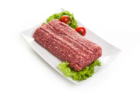 Raw beef forcemeat on a white background Fotos de archivo