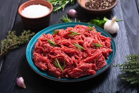 Raw beef ground with ingredient Stock Photos