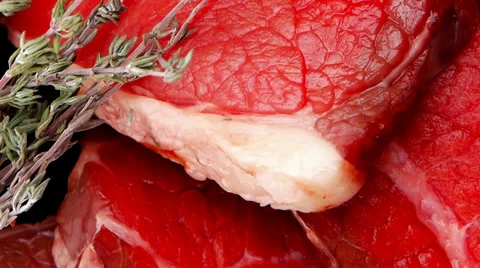 Raw beef meat fillet on bbq pan Stock Footage 30592911