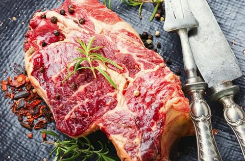 Raw beef meat on the plate Stock Photos