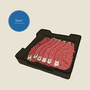 Raw beef meat sliced in tray. Vector Illustration Stock Illustration
