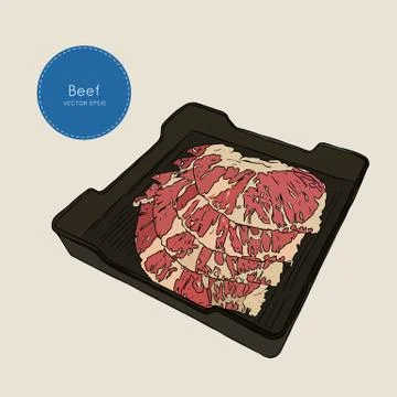 Raw beef meat sliced in tray. Vector Illustration Stock Illustration