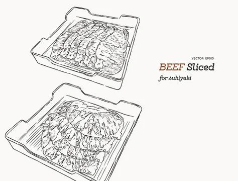 Raw beef meat sliced in tray. Vector Illustration Stock Illustration