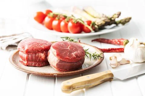 The raw beef meat steak. Stock Photos