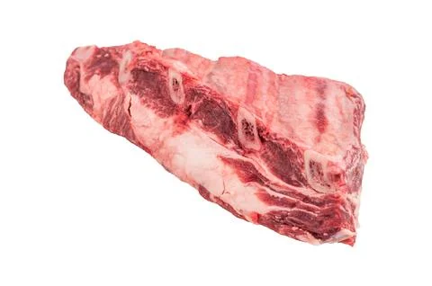 Raw beef ribs with bone and fat layers isolated on white background. Fresh .. Stock Photos