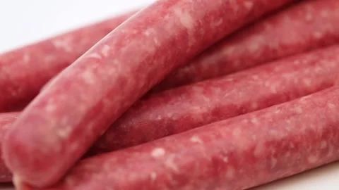 Raw beef sausages close-up. Stock Footage 157561826
