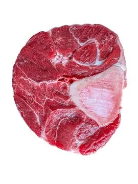 Raw beef shank cross cut with marrow bone isolated on white background meat.. Stock Photos