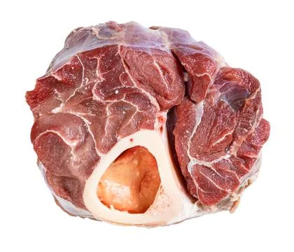 Raw beef shin on bone isolated on white Stock Photos