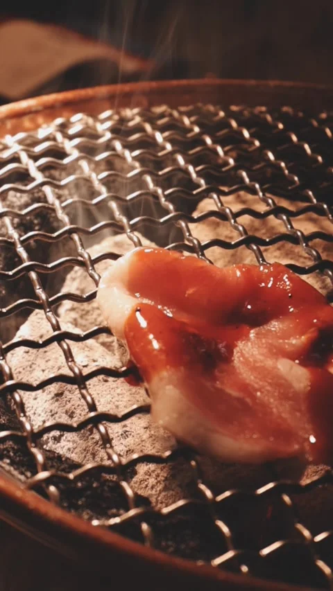 Raw beef slice for barbecue or Japanese style yakiniku Stock Footage 343614060