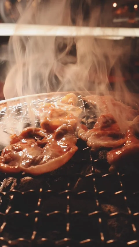 Raw beef slice for barbecue or Japanese style yakiniku Stock Footage 343614095