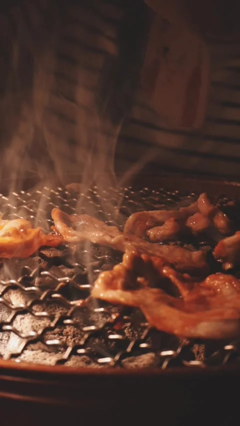 Raw beef slice for barbecue or Japanese style yakiniku Stock Footage 343614122