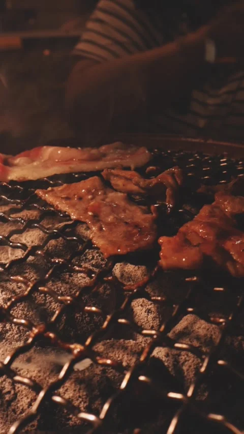 Raw beef slice for barbecue or Japanese style yakiniku Stock Footage 343614161