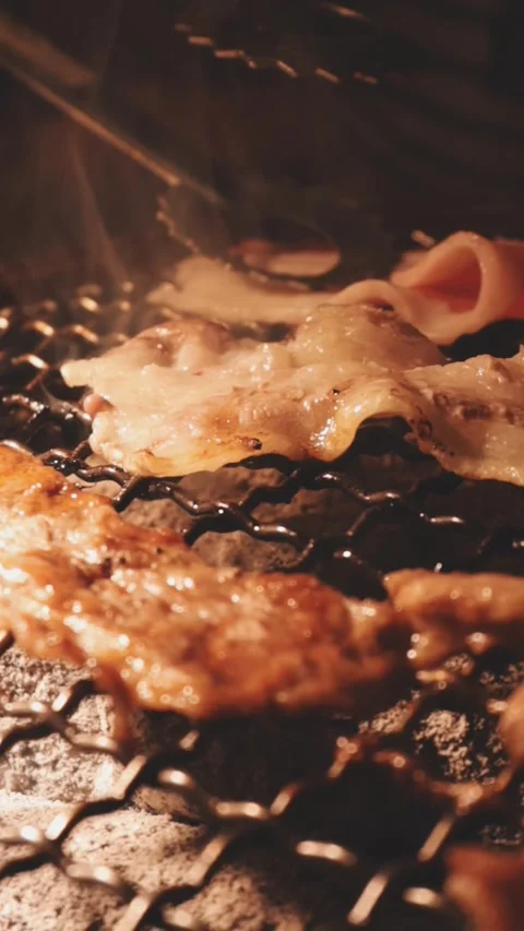 Raw beef slice for barbecue or Japanese style yakiniku Stock Footage 343614167