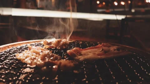 Raw beef slice for barbecue or Japanese style yakiniku Stock Footage 343614205