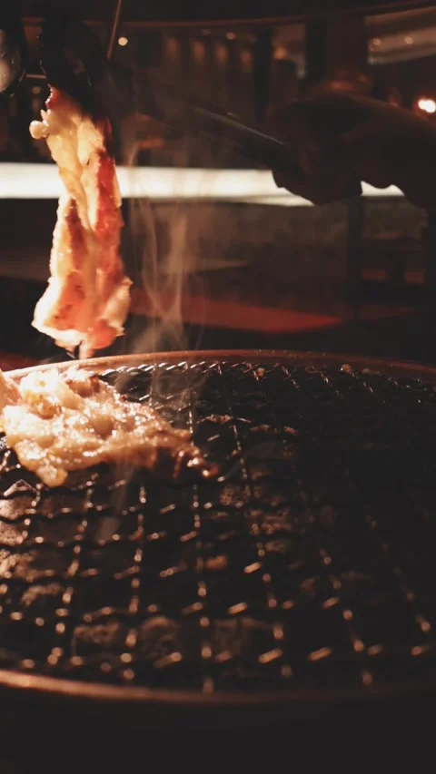 Raw beef slice for barbecue or Japanese style yakiniku Stock Footage 343614231