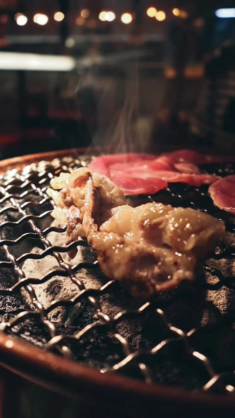 Raw beef slice for barbecue or Japanese style yakiniku Stock Footage 343614241