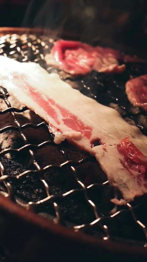 Raw beef slice for barbecue or Japanese style yakiniku Stock Footage 343614281