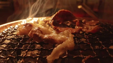 Raw beef slice for barbecue or Japanese style yakiniku Stock Footage 343614330