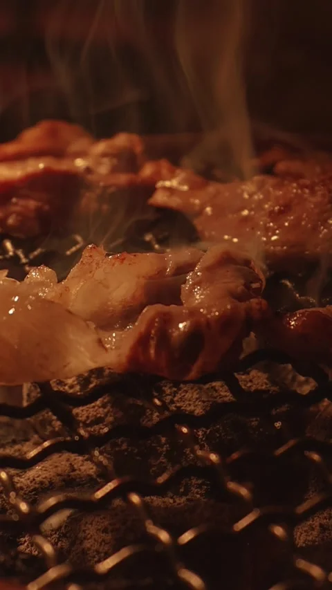 Raw beef slice for barbecue or Japanese style yakiniku Stock Footage 343614370
