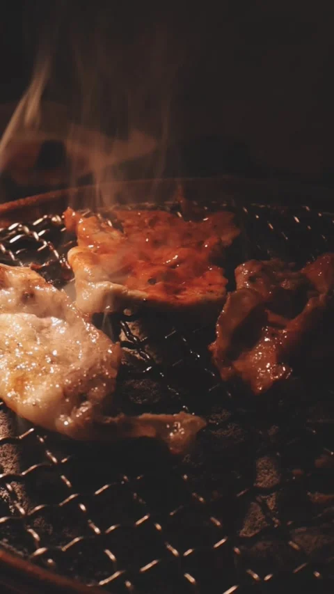 Raw beef slice for barbecue or Japanese style yakiniku Stock Footage 343614385