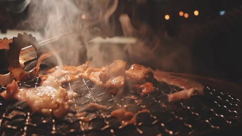 Raw beef slice for barbecue or Japanese style yakiniku Stock Footage 343614402