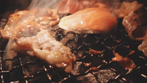 Raw beef slice for barbecue or Japanese style yakiniku Stock Footage 343614426