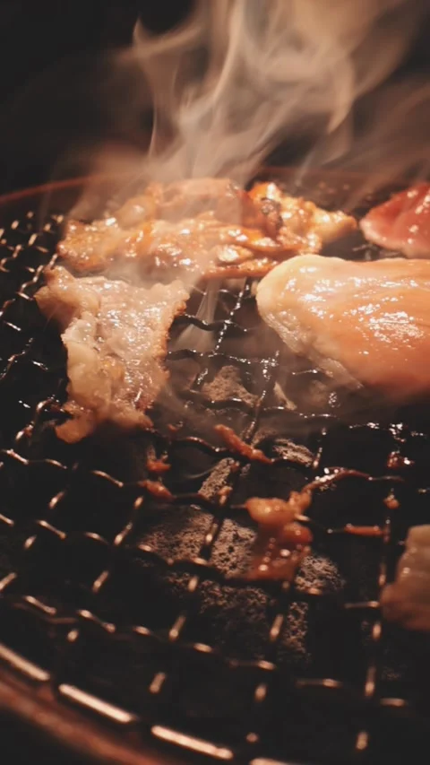 Raw beef slice for barbecue or Japanese style yakiniku Stock Footage 343614438