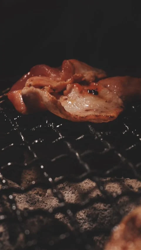 Raw beef slice for barbecue or Japanese style yakiniku Stock Footage 343614451