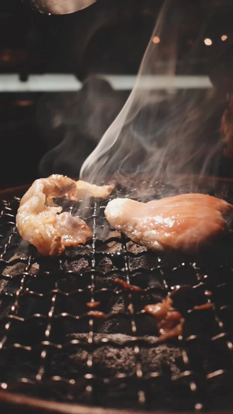 Raw beef slice for barbecue or Japanese style yakiniku Stock Footage 343614456