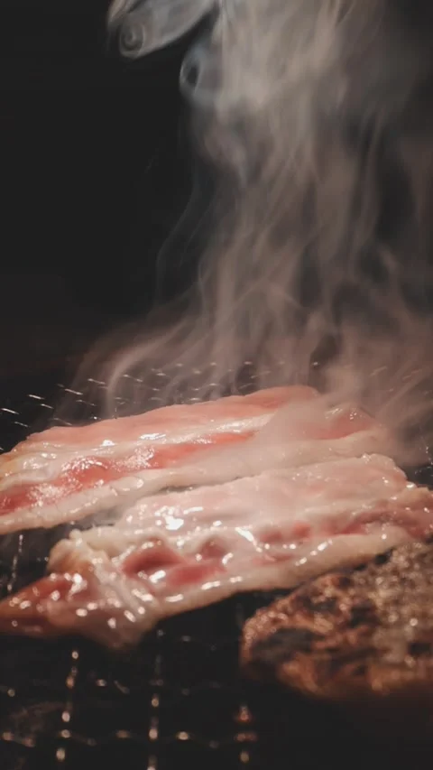 Raw beef slice for barbecue or Japanese style yakiniku Stock Footage 343614465