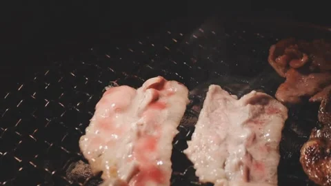 Raw beef slice for barbecue or Japanese style yakiniku Stock Footage 343614469