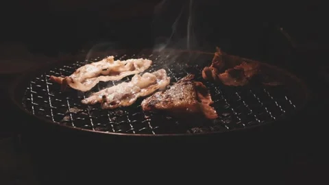 Raw beef slice for barbecue or Japanese style yakiniku Stock Footage 343614485