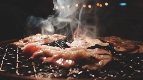 Raw beef slice for barbecue or Japanese style yakiniku Stock Footage 343614486