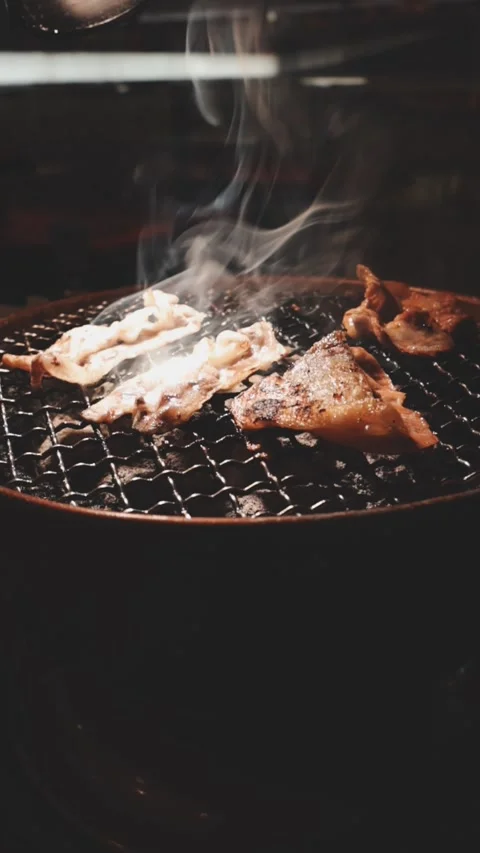 Raw beef slice for barbecue or Japanese style yakiniku Stock Footage 343614487