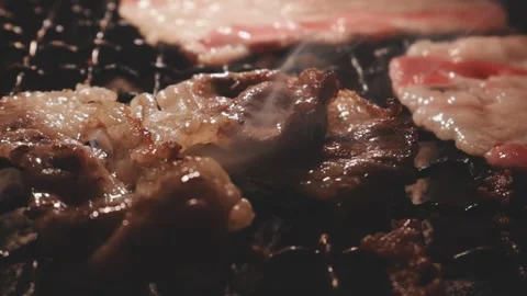 Raw beef slice for barbecue or Japanese style yakiniku Stock Footage 343614509