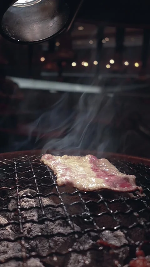 Raw beef slice for barbecue or Japanese style yakiniku Stock Footage 343614543