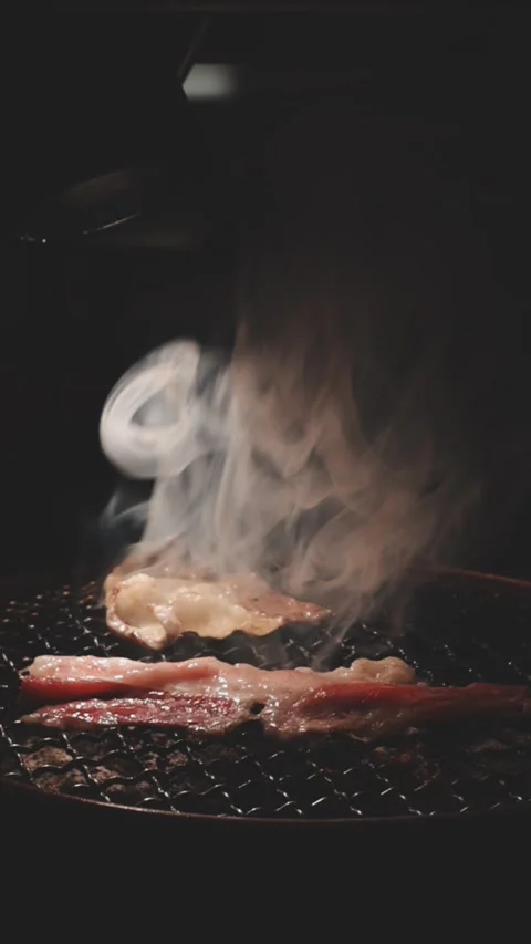 Raw beef slice for barbecue or Japanese style yakiniku Stock Footage 343614547