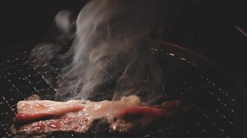 Raw beef slice for barbecue or Japanese style yakiniku Stock Footage 343614558