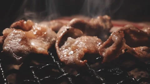 Raw beef slice for barbecue or Japanese style yakiniku Stock Footage 343614568