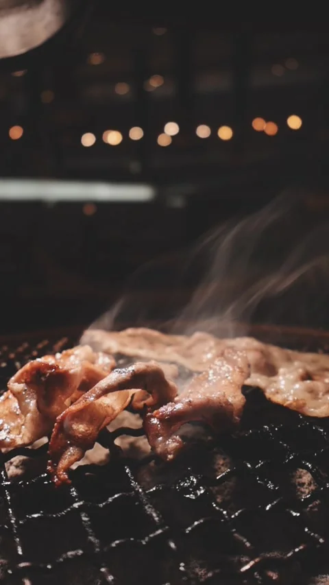 Raw beef slice for barbecue or Japanese style yakiniku Stock Footage 343614571