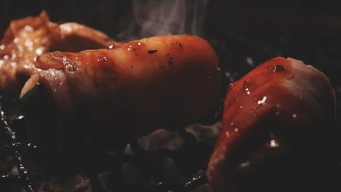 Raw beef slice for barbecue or Japanese style yakiniku Stock Footage 343614583