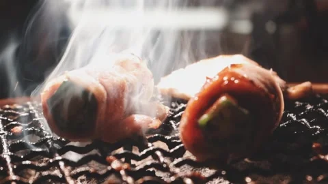 Raw beef slice for barbecue or Japanese style yakiniku Stock Footage 343614587
