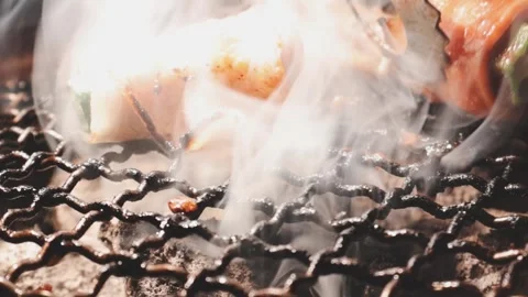 Raw beef slice for barbecue or Japanese style yakiniku Stock Footage 343614607